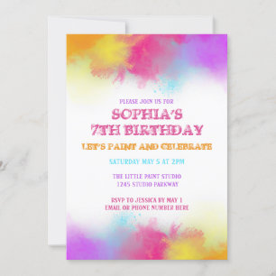 Art Party Paint Splatter Rainbow Kids Invitation