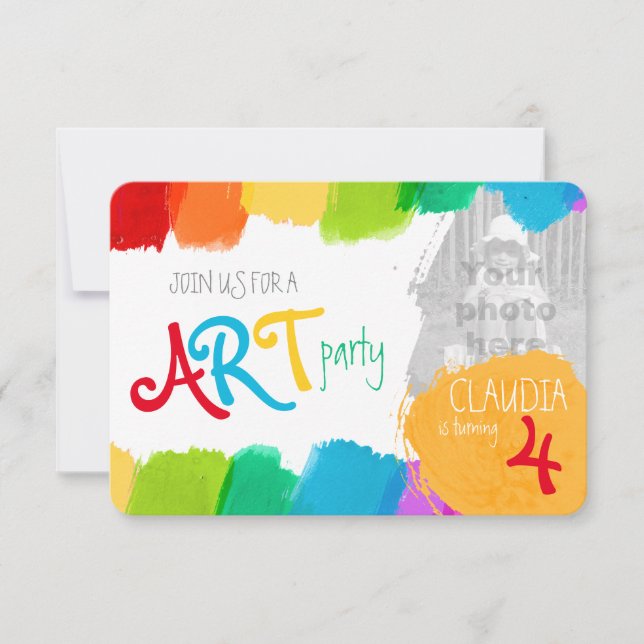 Art party painting 4th birthday party invite (Front)