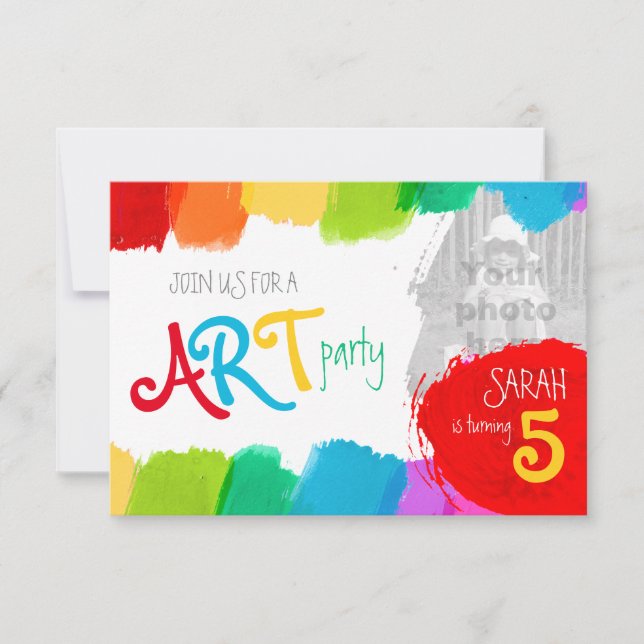 Art party painting 5th birthday party invite (Front)