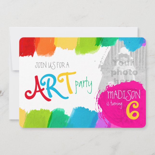 Art party painting 6th birthday party invite (Front)
