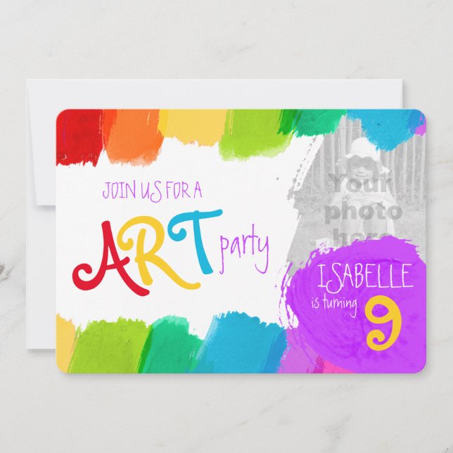 Art party painting 9th birthday party invite (Front)