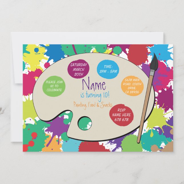 Art Party Painting Birthday Paint Palette Invite (Front)