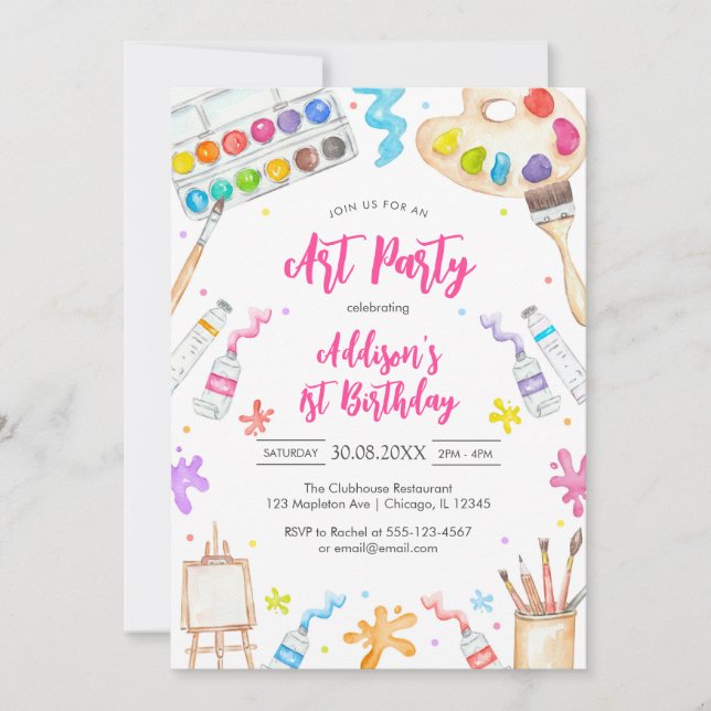 Art Party Painting Craft Birthday Party Invitation (Front)