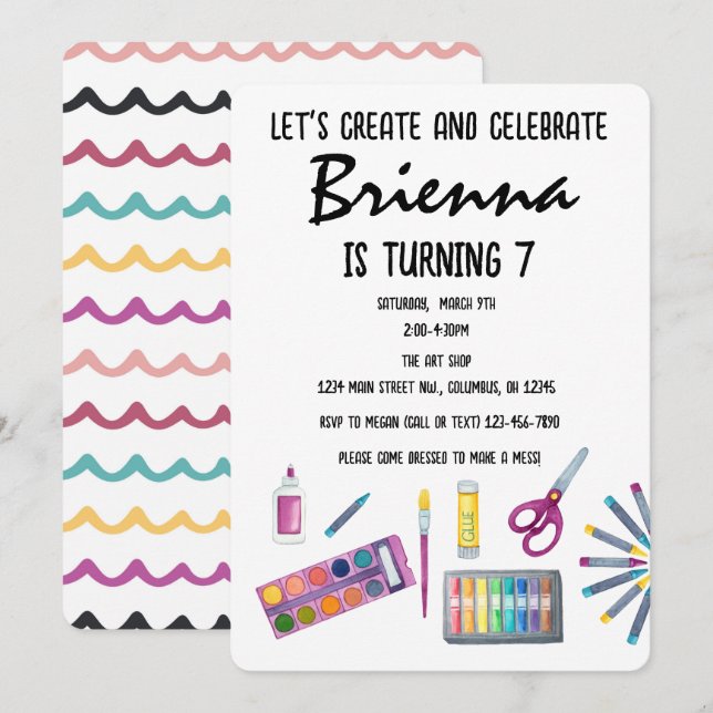 Art Party Painting Craft Party for girls  Invitation (Front/Back)