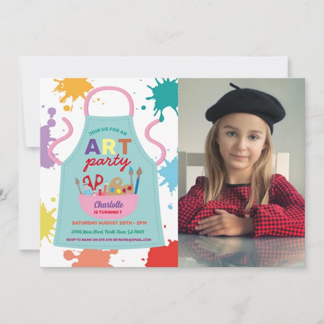 Art Party Painting Drawing Paint Crafts Apron Invitation (Front)
