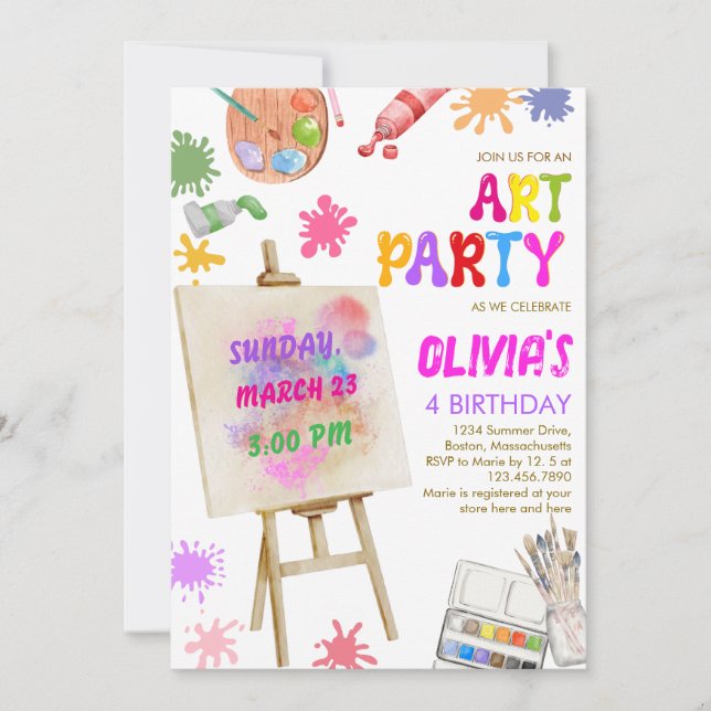 Art Party Painting Girl Birthday Invitation (Front)
