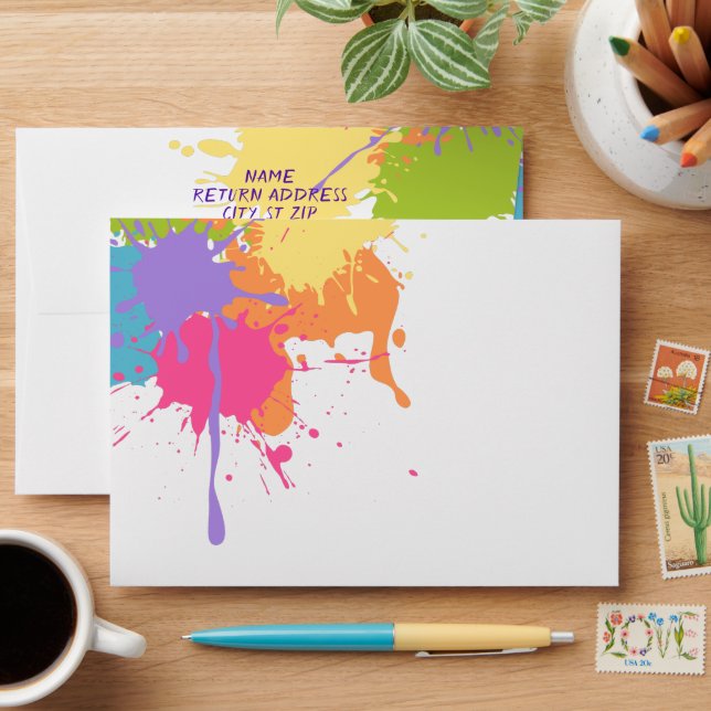 Art Party Pastel Paint Splats Envelopes (Desk)