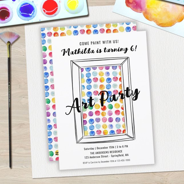 Art Party Rainbow Polka Dots Birthday Bash Invitation (Art Party Rainbow Polka Dots Birthday Bash Invitation)