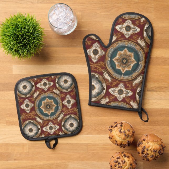 Art Pattern Oven Mitt & Pot Holder Set (Top Down)