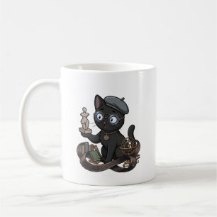 Art Philosopher Black Cat Sculptor with Solar Syst Coffee Mug