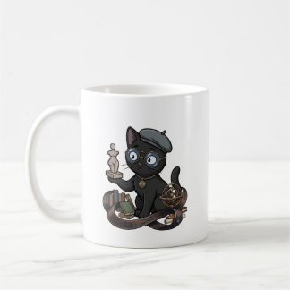 Art Philosopher Black Cat Sculptor with Solar Syst Coffee Mug