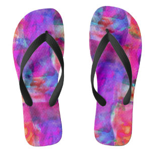 Art pink, blue, red texture background flip flops