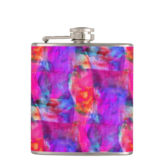 Art pink, blue, red texture background hip flask (Front)