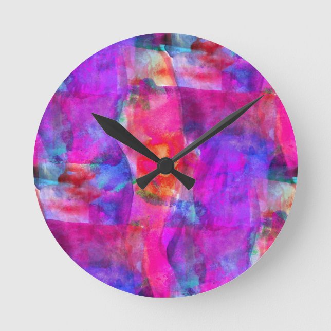 Art pink, blue, red texture background round clock (Front)