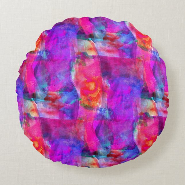 Art pink, blue, red texture background round cushion (Front)