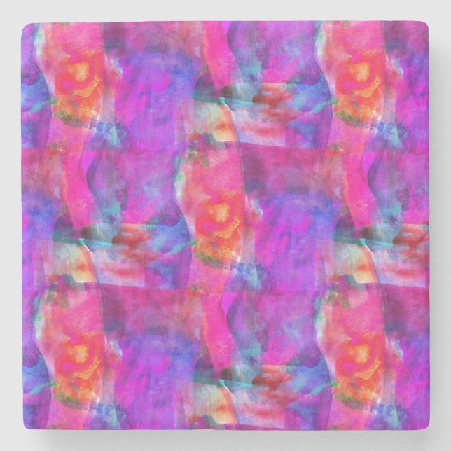 Art pink, blue, red texture background stone coaster (Front)