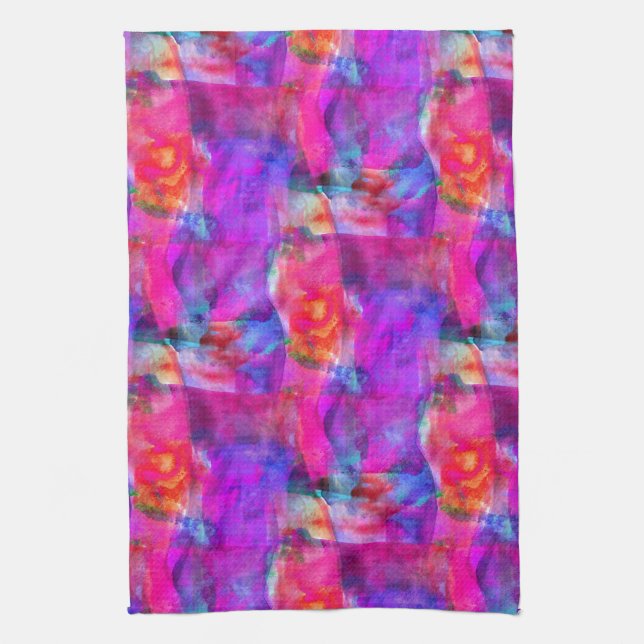 Art pink, blue, red texture background tea towel (Vertical)