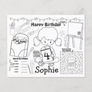 Art placemats, art birthday coloring & activity 