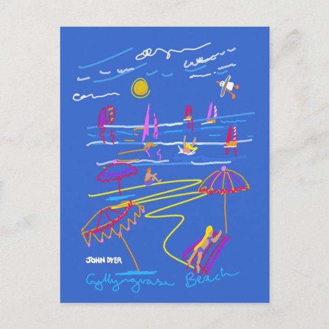 Art Postcard: Gyllyngvase Beach Summer Drawing Postcard (Front)
