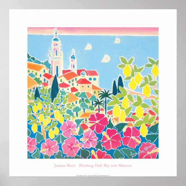 Art Poster: Blushing Pink Sky over Menton Poster (Front)