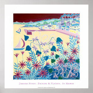 Art Poster: Daisies & Violets, St Mawes, Cornwall Poster