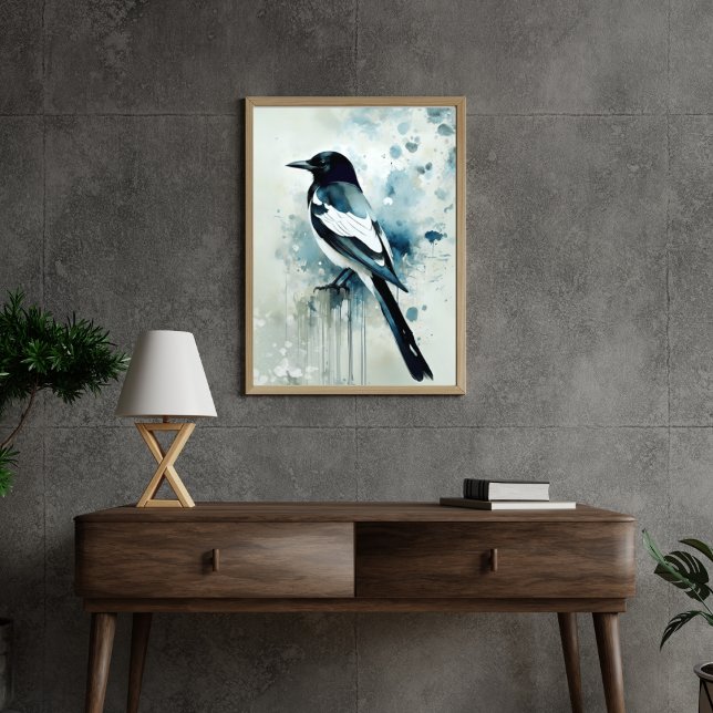 ART Poster : Elegant Magpie l Blue, Grey, Navy l  (Creator Uploaded)