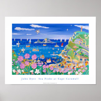 Art Poster: John Dyer Sea Pinks at Cape Cornwall Poster