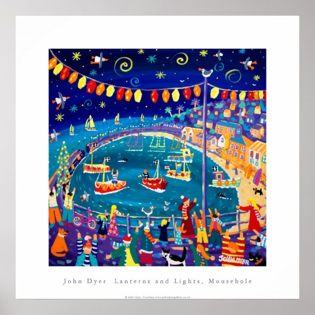 Art Poster: Lanterns & Lights, Mousehole, Cornwall Poster (Front)