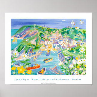 Art Poster: Moon Daisies and Fishermen, Portloe Poster