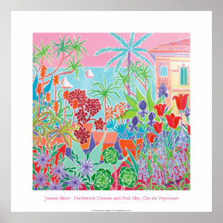 Art Poster: Patchwork Flowers & Pink Sky Poster