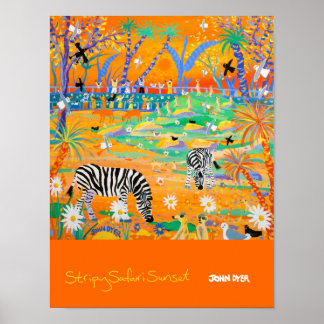 Art Poster: Stripy Safari Sunset at the Zoo Poster