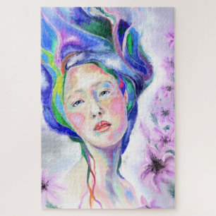 Art Pretty Woman with Lilies - Drawing Collections Jigsaw Puzzle