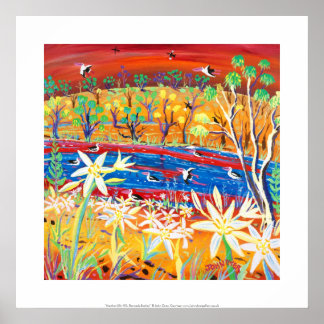 Art Print: Banrock Station Pelicans and Lilies Poster