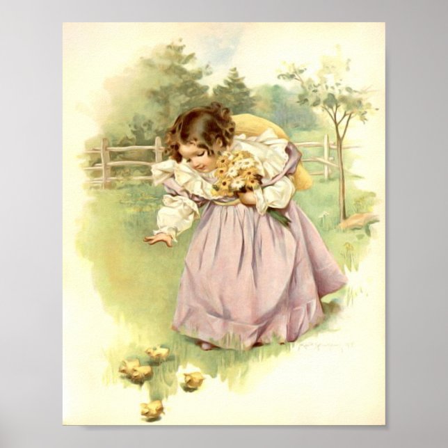 Art Print by Maud Humphrey Girl with Chicks (Front)