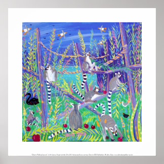 Art Print: Cherry Picking Lemurs. Ring Tailed Poster
