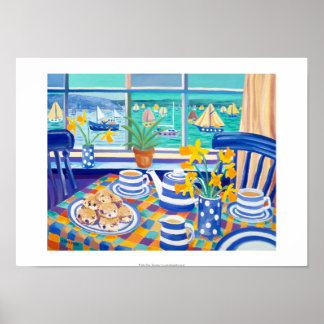 Art Print: Cornish Tea Time. ( Cornish Blue ) Poster