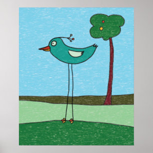 Art Print, Cute Bird and Tree Poster