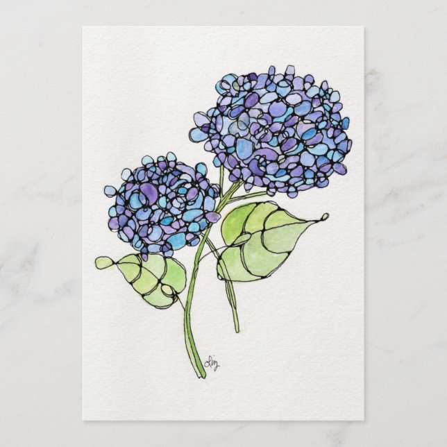 Art Print - Hydrangea - Watercolor & Ink  Card (Front)