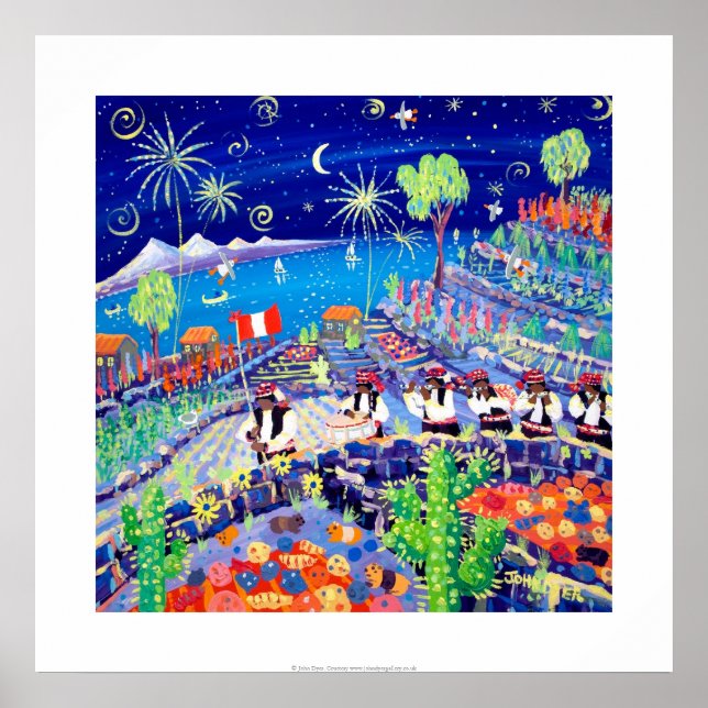 Art Print: Pachamama Pipers, Peru. Isla Taquile Poster (Front)