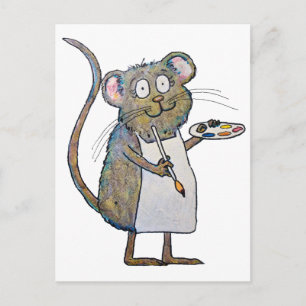 Art Rat Mouse Painter Artist Whimsical Brush Paint Postcard