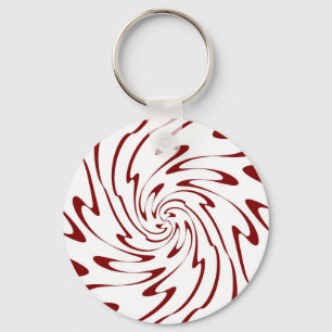 Art Retro Red and White Swirl Waves Abstract Key Ring