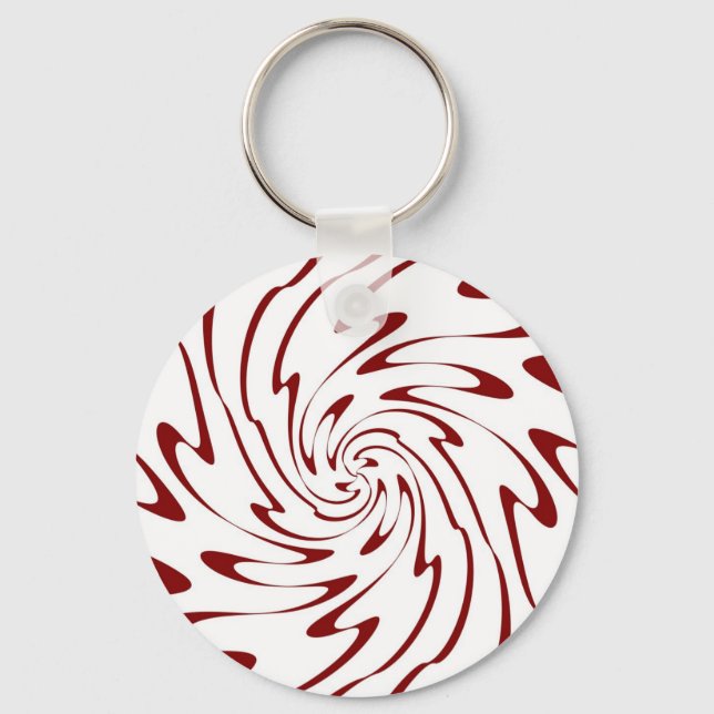 Art Retro Red and White Swirl Waves Abstract Key Ring (Front)