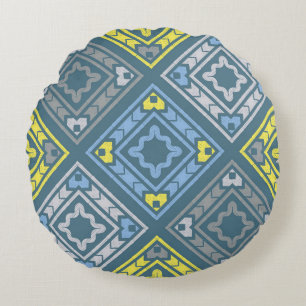 Art seamless pattern. Folk motif. Vintage geometri Round Cushion