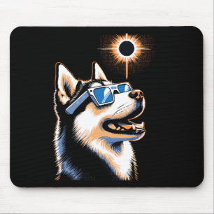 Art Solar Eclipse Husky Dog Wearing Eclips Glasses Mouse Mat
