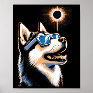 Art Solar Eclipse Husky Dog Wearing Eclips Glasses Poster