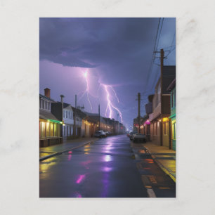 Art: Stormy Night Downtown Postcard