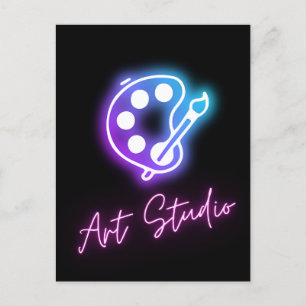 Art Studio Neon Line Postcard