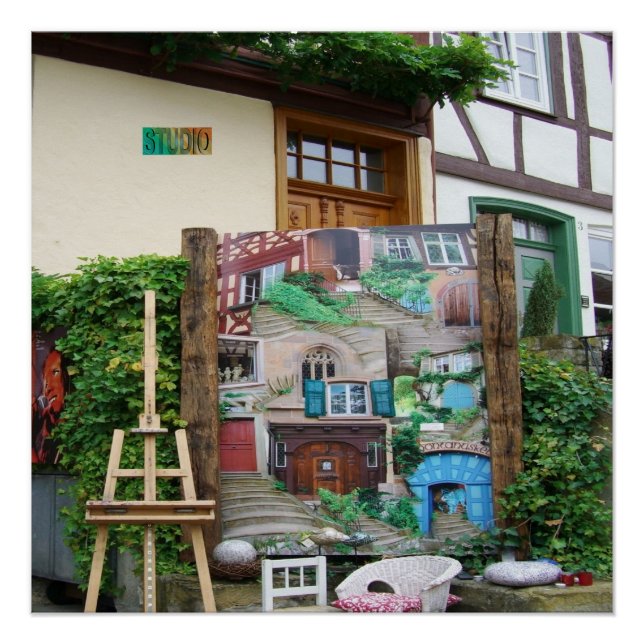 Art Studio with Painting and Easel Glossy Poster (Front)