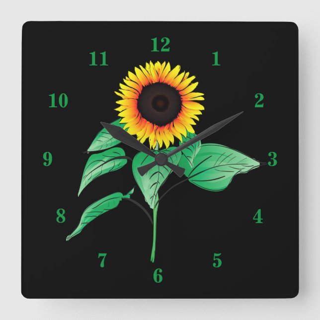 Art Sunflower - Choose / add your favourite colour Square Wall Clock (Front)