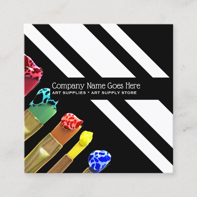 Art supplies paint brush modern chic artists print square business card (Front)